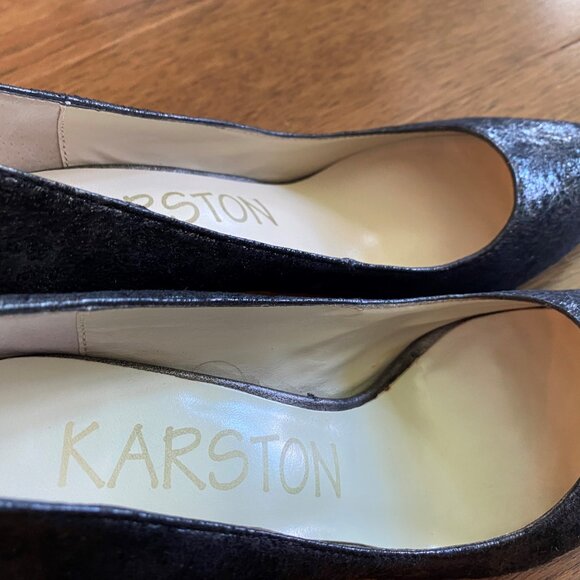 Escarpin à talon haut en cuir noir, ton sur ton légèrement luisant - Picture 5 of 6